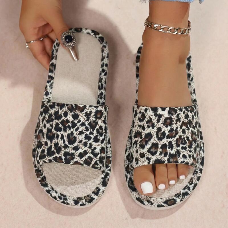 Loafer Flat Women - Linen Leopard Women's Slippers House Flats