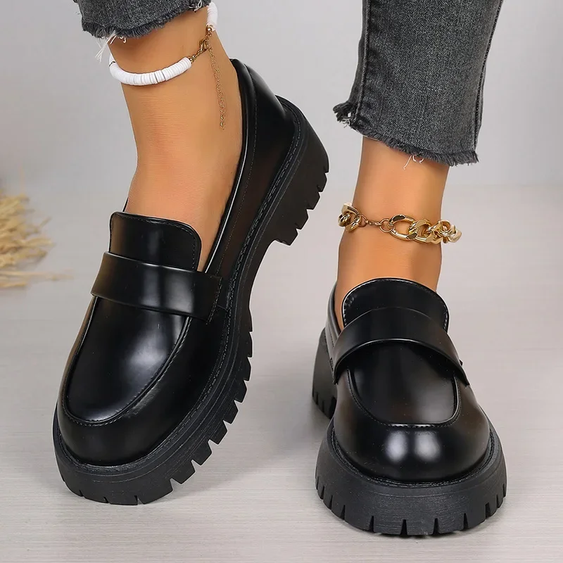 Women'S Shoes Loafers Black - British Style Black Platform Loafers Women