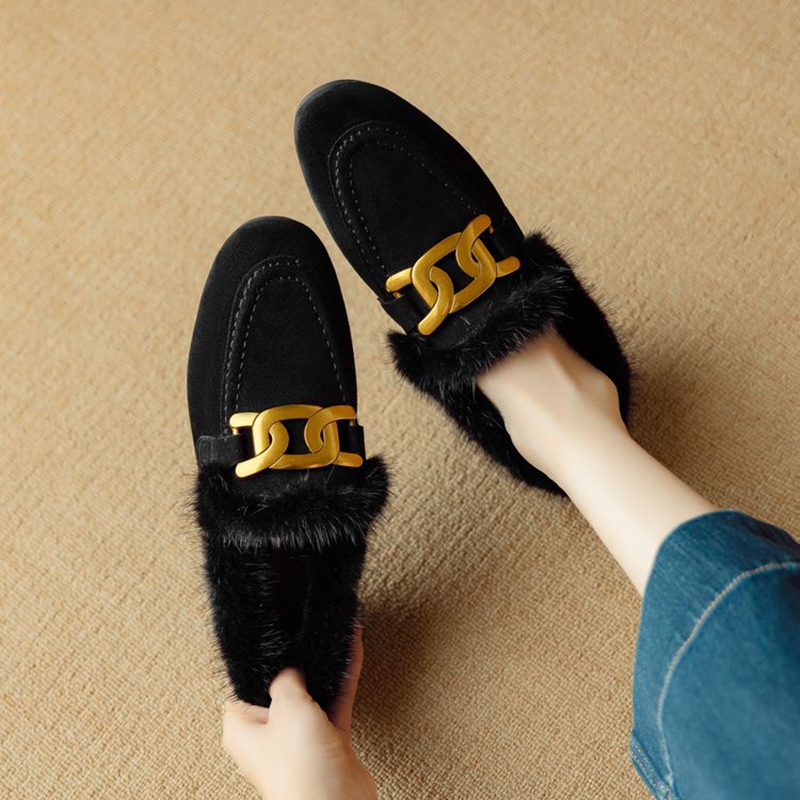Women'S Shoes Loafers Black - NEW Winter Women Pumps Sheep Suede
