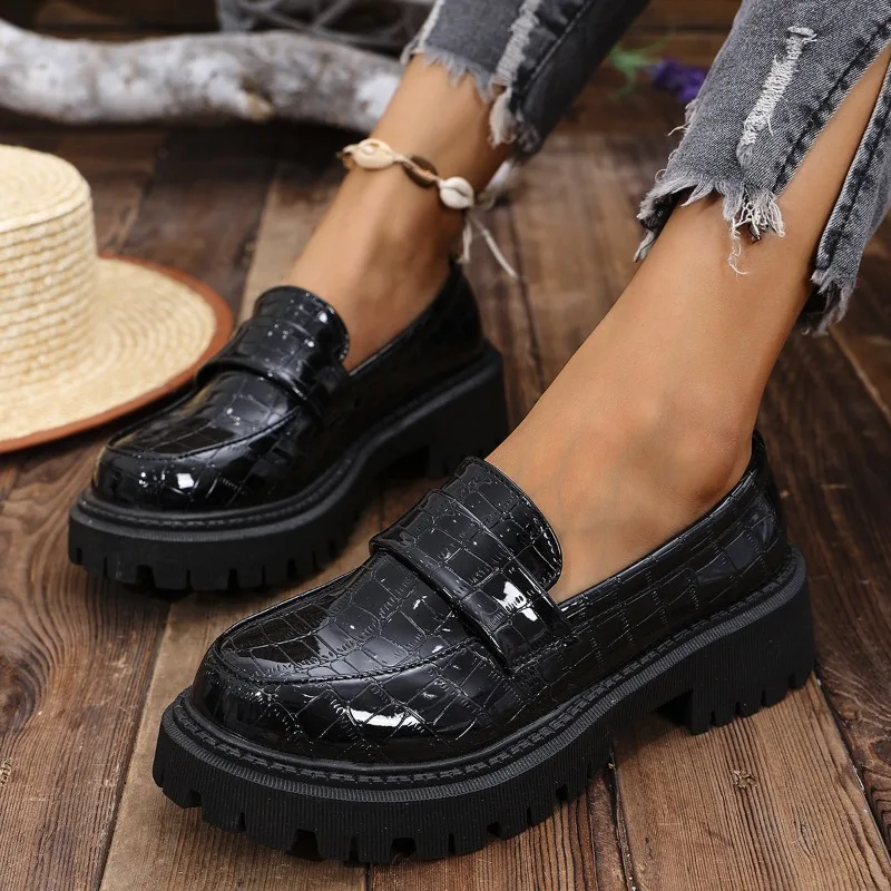 Women'S Shoes Loafers Black - Autumn New Women's Chunky Platform Loafers