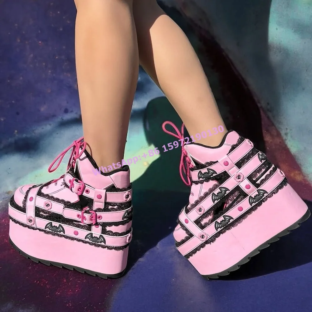 Lace Black Pink Belt Bat Boots - Women Shoes Size Chart recension och pris
