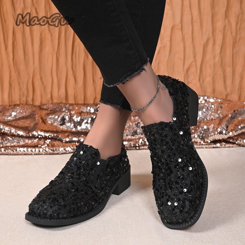 Black Sequins Women's Loafers  - Women'S Shoes Loafers Black recension och pris