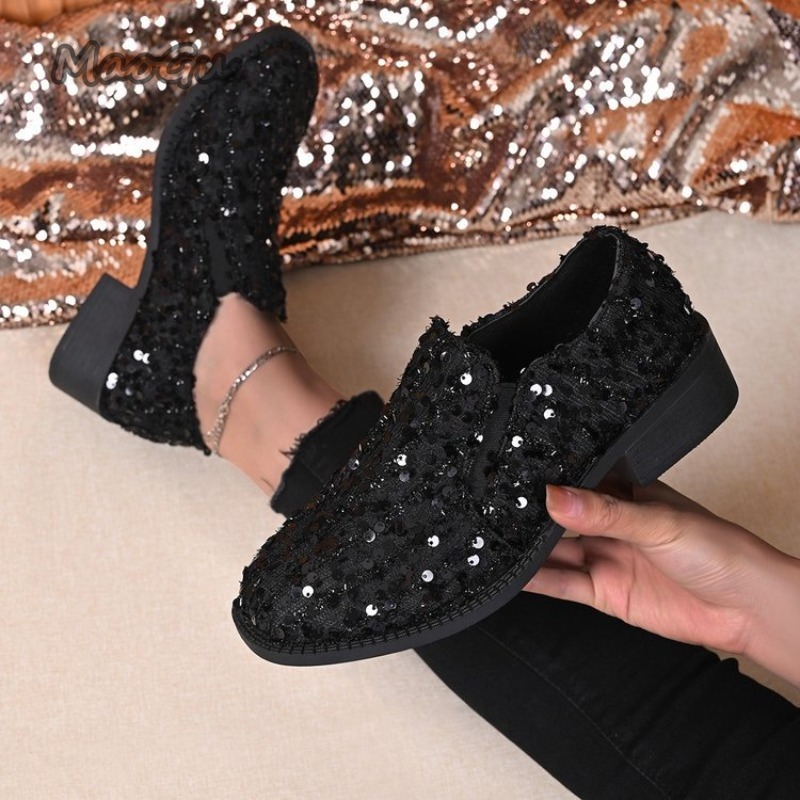 Black Sequins Women's Loafers  - Women'S Shoes Loafers Black recension och pris