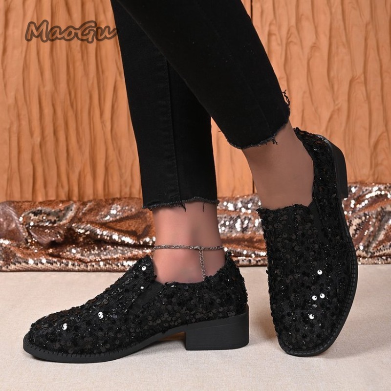 Black Sequins Women's Loafers  - Women'S Shoes Loafers Black recension och pris