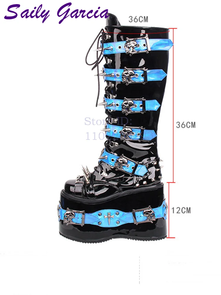 Skull Rivet Punk Knee-high Boo - Women Shoes Size Chart recension och pris