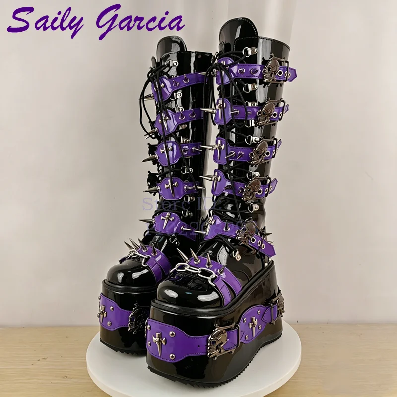 Skull Rivet Punk Knee-high Boo - Women Shoes Size Chart recension och pris