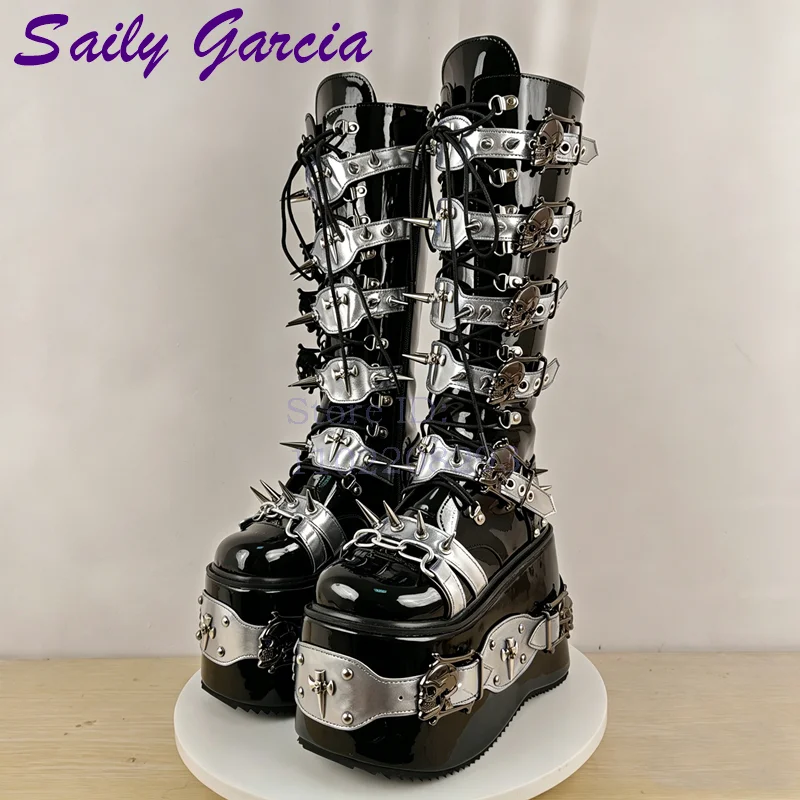 Skull Rivet Punk Knee-high Boo - Women Shoes Size Chart recension och pris