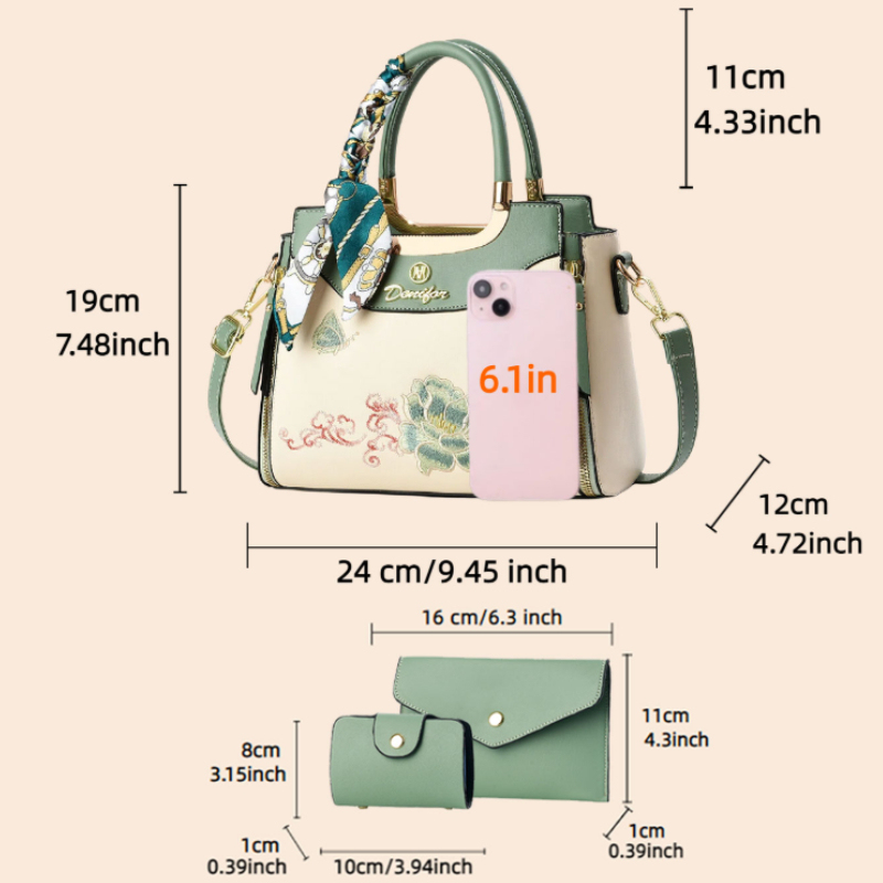 3-piece embroidered handbag se - Women Shoes Zipper recension och pris